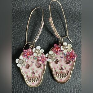 Betsey Johnson Pink and Gold Skull Earrings